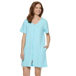 Women's Croft & Barrow® Waffle-Knit Zip-Front Short Sleeve Robe