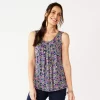 Women's Croft & Barrow® Print Pleated Tank -Croft & Barrow 4777679 Navy Folk Medallion