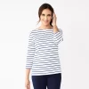 Petite Croft & Barrow® Essential Three Quarter Sleeve Boatneck Top -Croft & Barrow 4974857 Clean White Stripe