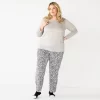Plus Size Croft & Barrow® Velour Long Sleeve Pajama Top & Pajama Pants Set -Croft & Barrow 5041065 Gray Animal Print
