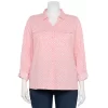 Plus Size Croft & Barrow® Roll-Tab Sleeve Top -Croft & Barrow 5222598 Pink Leaf Tile