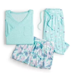 Petite Croft & Barrow® 3-Piece Pajama Top, Pajama Shorts & Pajama Skimmers Sleep Set -Croft & Barrow 5317545 ALT5