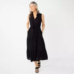 Petite Croft & Barrow® Sleeveless Midi Shirt Dress