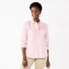 Petite Croft & Barrow® Essential Comfort Stretch Shirt -Croft & Barrow 5359677 Coral Stripe