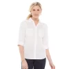 Petite Croft & Barrow® Knit-To-Fit Roll Tab Sleeve Shirt -Croft & Barrow 5466827 White