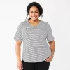 Plus Croft & Barrow Roll-Tab Utility Henley Top -Croft & Barrow 5485813 Black Tiny Stripe