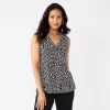 Women's Croft & Barrow® Pleated V-Neck Tank -Croft & Barrow 5522983 Black Lilly Leaves