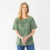 Women's Croft & Barrow® Squareneck Puff-Sleeve Top -Croft & Barrow 5533229 Green Boho Geo
