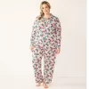 Plus Size Croft & Barrow® Long Sleeve Pajama Shirt & Pajama Pants Sleep Set -Croft & Barrow 5567539 White Pink Floral