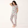 Petite Croft & Barrow® Short Sleeve Pajama Shirt & Pajama Pants Sleep Set -Croft & Barrow 5567543 White Pink Floral