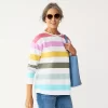 Petite Croft & Barrow® Button Shoulder Sweatshirt -Croft & Barrow 5579536 Multi Rugby Stripe