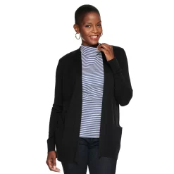 Petite Croft & Barrow® Classic Ribbed Open-Front Cardigan