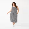 Plus Size Croft & Barrow® Smocked Swing Midi Dress -Croft & Barrow 5590416 Black White Floral