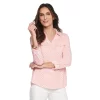 Petite Croft & Barrow® Roll-Tab Sleeve Soft Shirt -Croft & Barrow 5608143 Pink Leaf Tile