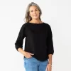 Women's Croft & Barrow® Three Quarter Sleeve Eyelet Yoke Top -Croft & Barrow 5634598 Black