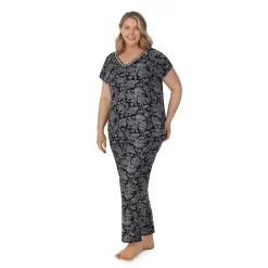 Plus Size Croft & Barrow® Cozy Short Sleeve Button-Front Pajama Top & Pajama Pants Sleep Set -Croft & Barrow 5637641 ALT2