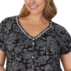 Plus Size Croft & Barrow® Cozy Short Sleeve Button-Front Pajama Top & Pajama Pants Sleep Set -Croft & Barrow 5637641 ALT3