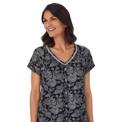 Petite Croft & Barrow® Cozy Short Sleeve Button-Front Pajama Top & Pajama Pants Sleep Set -Croft & Barrow 5637642 ALT2