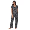 Petite Croft & Barrow® Cozy Short Sleeve Button-Front Pajama Top & Pajama Pants Sleep Set -Croft & Barrow 5637642 Black Toile