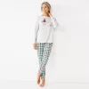 Petite Croft & Barrow® Long Sleeve Pajama Top & Pajama Pants Sleep Set -Croft & Barrow 5677584 Green Red Plaid