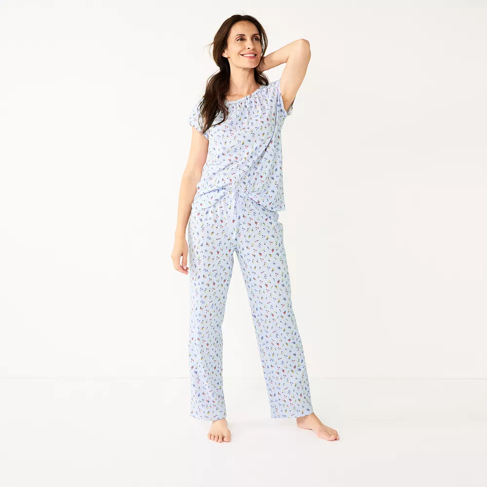 Women's Croft & Barrow® Short Sleeve Pajama Top & Pajama Pants Cotton Sleep Set 5 Women's Croft & Barrow® Short Sleeve Pajama Top & Pajama Pants Cotton Sleep Set - Image 3