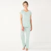 Women's Croft & Barrow® Short Sleeve Pajama Top & Pajama Pants Cotton Sleep Set -Croft & Barrow 5708272 Mint Navy Dot