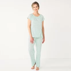 Women's Croft & Barrow® Short Sleeve Pajama Top & Pajama Pants Cotton Sleep Set