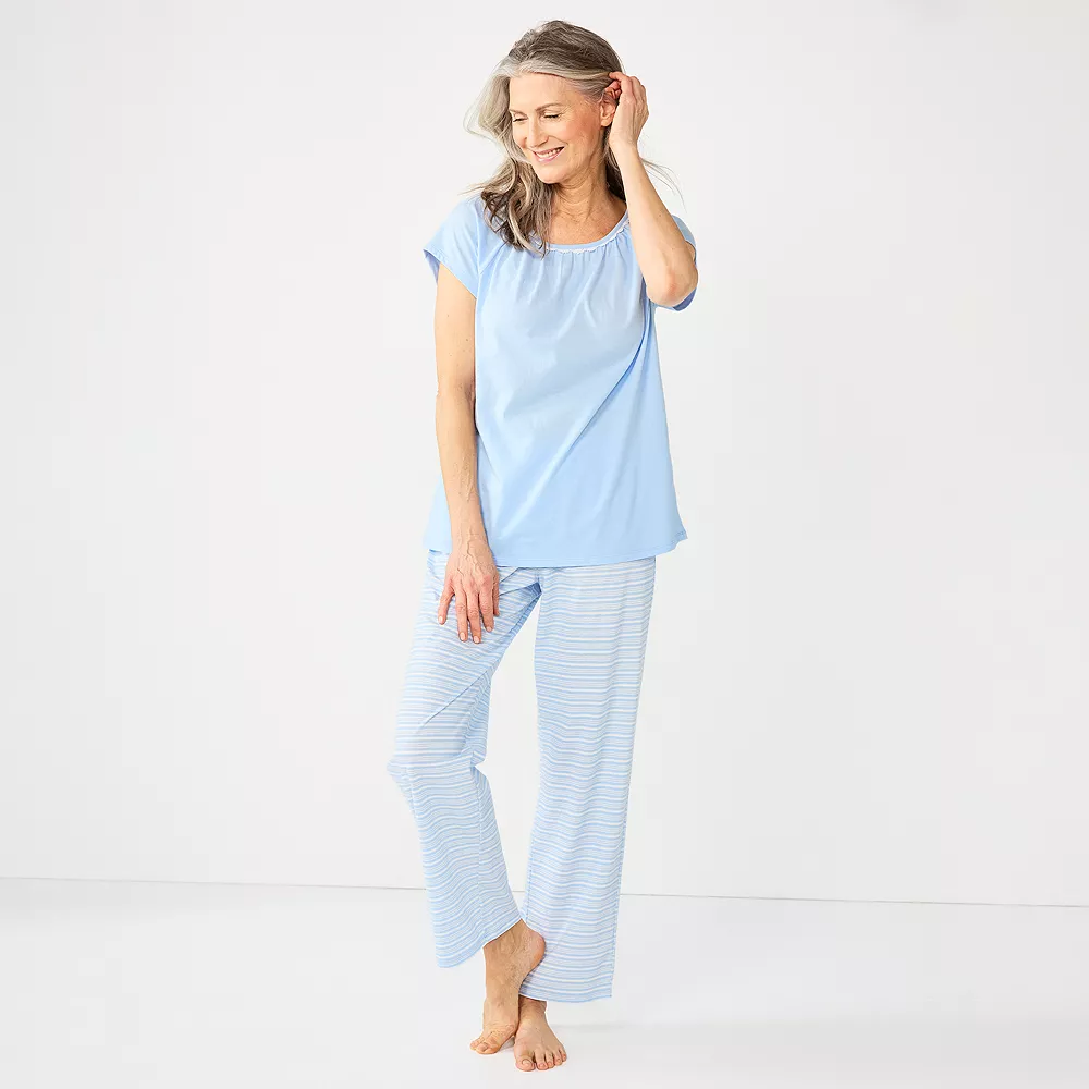 Petite Croft & Barrow® Short Sleeve Pajama Top & Pajama Pants Cotton Sleep Set 3 Petite Croft & Barrow® Short Sleeve Pajama Top & Pajama Pants Cotton Sleep Set