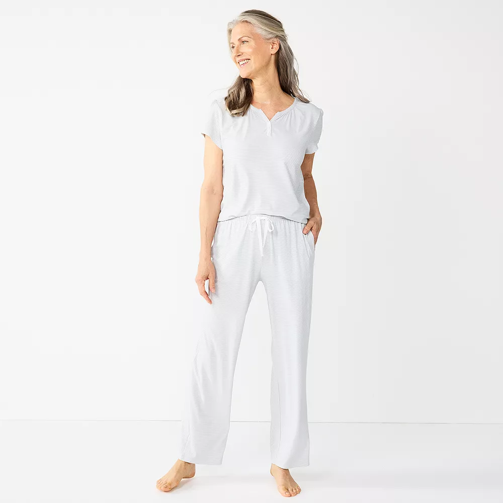 Women's Croft & Barrow® Short Sleeve Henley Pajama Top & Pajama Pants Sleep Set 5 Women's Croft & Barrow® Short Sleeve Henley Pajama Top & Pajama Pants Sleep Set - Image 3