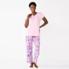 Women's Croft & Barrow® Short Sleeve Henley Pajama Top & Pajama Pants Sleep Set -Croft & Barrow 5774129 Pink Floral