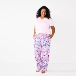 Plus Size Croft & Barrow® Short Sleeve Henley Pajama Top & Pajama Pants Sleep Set -Croft & Barrow 5774131 ALT2