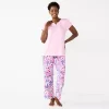 Petite Croft & Barrow® Short Sleeve Henley Pajama Top & Pajama Pants Sleep Set -Croft & Barrow 5774132 Pink Floral