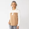 Women's Croft & Barrow® Quilted Quarter-Zip Top -Croft & Barrow 5775880 Ivory Beige Colorblock