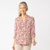 Women's Croft & Barrow® Splitneck Pintuck Blouse -Croft & Barrow 5777321 Brown Floral