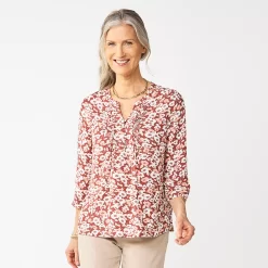 Women's Croft & Barrow® Splitneck Pintuck Blouse