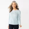 Petite Croft & Barrow® Cable Jacquard Long Sleeve Top -Croft & Barrow 5780152 Light Blue Stripe