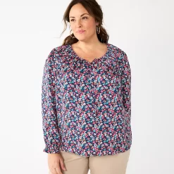 Plus Size Croft & Barrow® Ruffle Neck Blouse