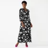 Women's Croft & Barrow® Three Quarter Sleeve Ruffle Hem Maxi Dress -Croft & Barrow 5810337 Black Floral