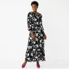 Petite Croft & Barrow® Ruffle Print Maxi Dress -Croft & Barrow 5813570 Black Floral