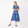 Petite Croft & Barrow® Tiered Midi Dress -Croft & Barrow 5830250 Blue Plaid