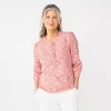 Women's Croft & Barrow® Ruffle Placket Henley Top -Croft & Barrow 5830874 Coral Ditsy Garden
