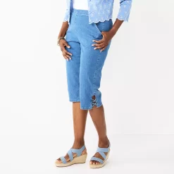 Women's Croft & Barrow® Lattice-Hem Pull-On Mid-Rise Skimmer Jeans