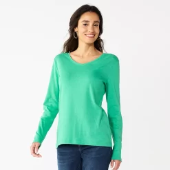 Women's Croft & Barrow® Essential Long Sleeve V-Neck Tee